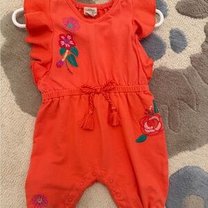 Peek Coral Baby Top with Embroidered Detail